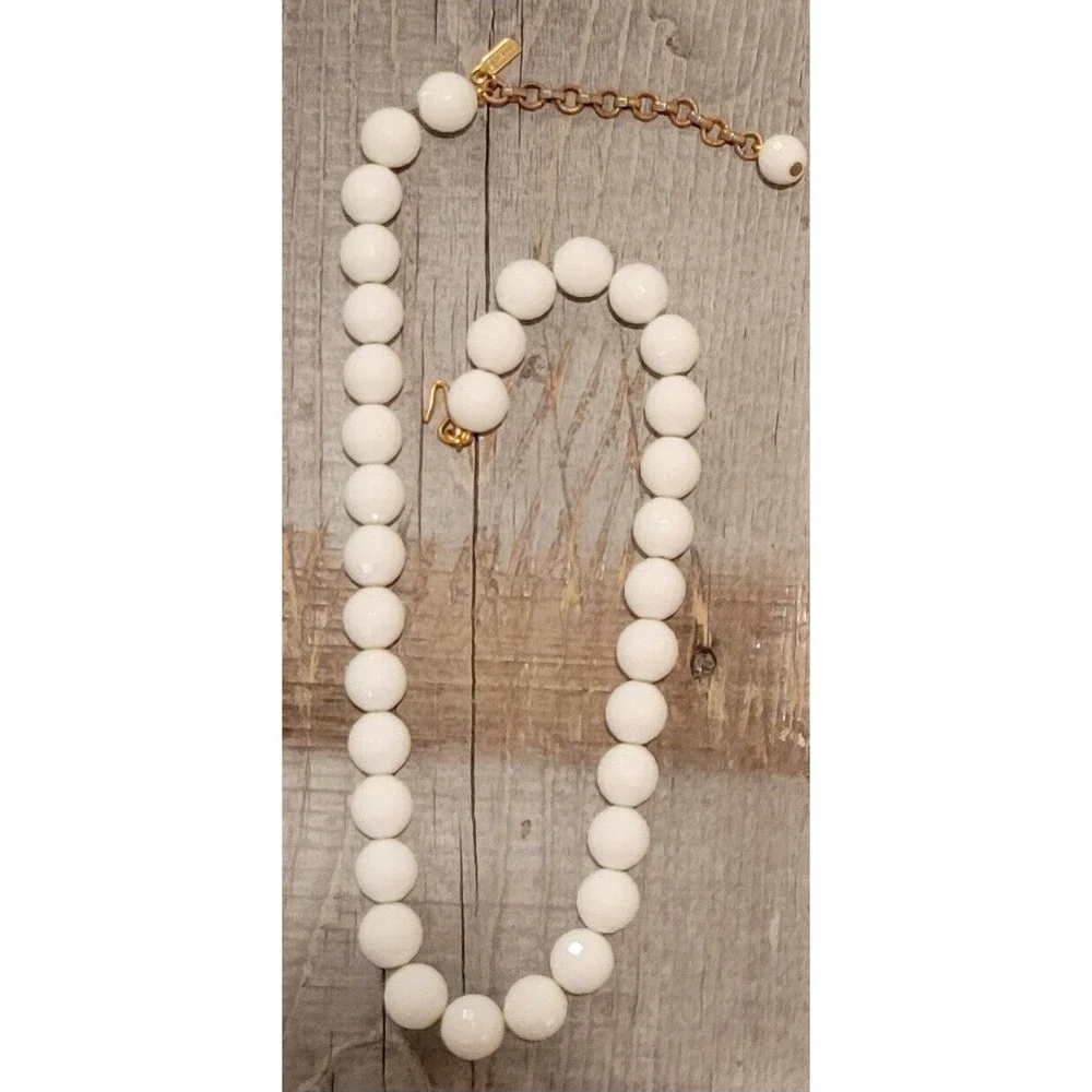 Vintage‎ Monet White Disco Ball Beaded Necklace Gold Tone signed 18